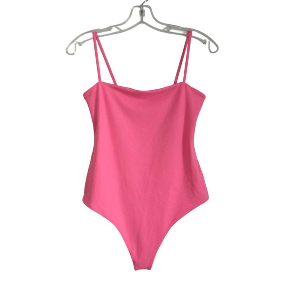 NWOT Susana Monaco Thong Spaghetti Strap Square Neck Bodysuit, Pink, Women's XS